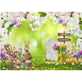 Dudaacvt 10X8FTEaster Backdrop Spring Easter Backdrop Wooden Fence Backdrop Easter Children Party Decorations Banner Backdrop D696