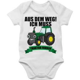 Shirtracer - Baby Bodysuit Boy Girl - Tractors - Aus dem weg ich muss Traktor fahren Green, 4 White, 3-6 months