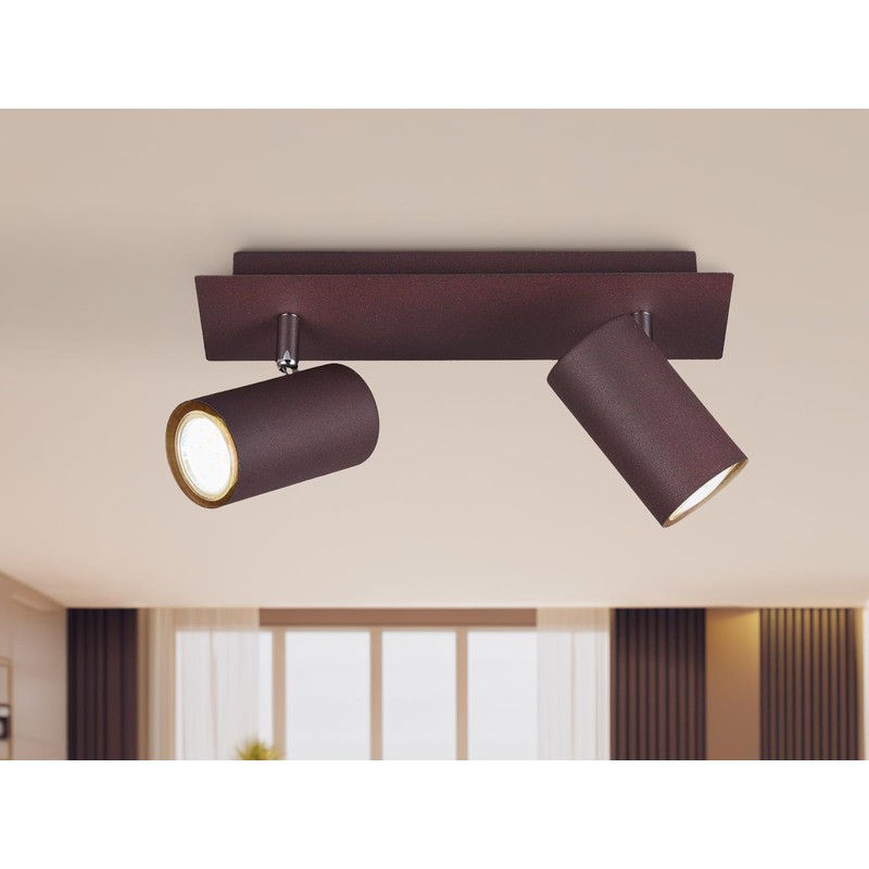 meineWunschleuchte 2-Bulb Ceiling Spotlight Metal in Rust Look, Matt, Width
