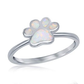 Beaux Bijoux 925 Sterling Silver Dog Paw Print Ring with Created White Opal Stone Dog Lover Gifts For Women (Size 6)
