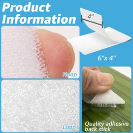 Art3d 8 Sets Hook and Loop Tape Sticky Back, 4 in. x 6 in. Double-Sided Adhesive Strip, Heavy Duty, White