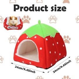 FveVqe Guinea Pig Bed Secure & Warm Nest, Cute Small Animal Winter Bed, Non Slip Strawberry Guinea Pig House, Cave Cozy Warm Sleeping Hedgehog House