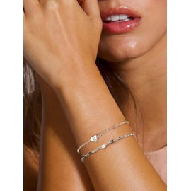 Sterling Silver Heart Letter C Bracelets Silver Initial 18K White Gold Plated Bracelet Initial Charm Dainty Bracelets for Women Jewelry Women Aunt Niece gifts