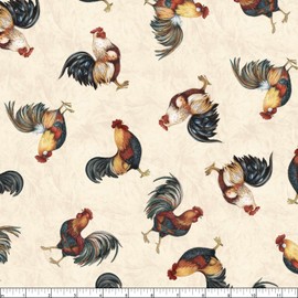 Wilmington Prints - Garden Gate Roosters - Chicken All Over - Cream