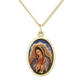 Rosemarie Collections Women's Religious Medal Oval Cabochon Pendant Necklace Our Lady of Guadalupe