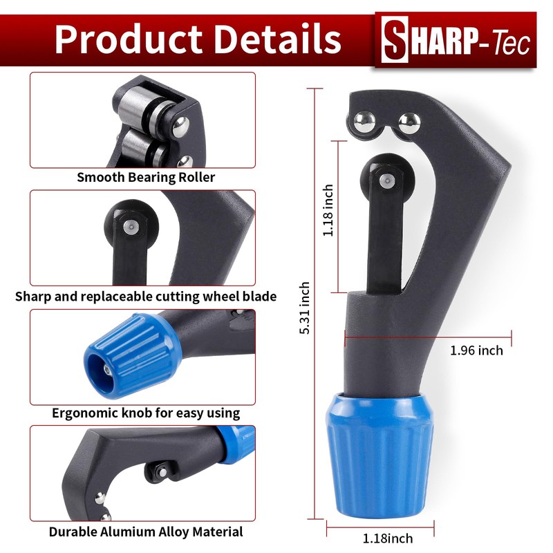 Sharp-tec 4-30mm Pipe Cutter, Adjustable Tube Cutter with Aluminum Alloy
