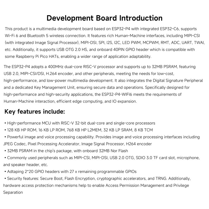 ESP32-P4-WIFI6 High-Performance Development Board, Based On ESP32-P4 and ESP32-C6, Supports