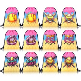 Sunnymove 12 Pcs Ice Cream Drip Softball Drawstring Bag with Handle 7.5'' x 10'' Softball Drip Goodie Bag Bulk Ice Cream Party Favors Sport Themed Team Birthday Party Supply for Treat Candy Snack