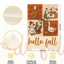 Hello Fall Garden Flag, Funny Silly Goose Garden Flag 12x18 Inch Double Sided, Autumn Thanksgiving Flags for Yard Outside Home Porch Gifts for Goose Animal Lovers