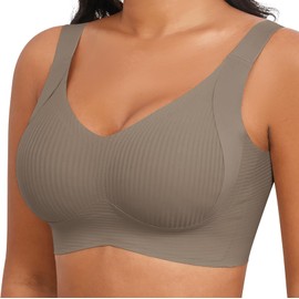 Xcutting Wireless Plus Size Bras for Women, No Underwire Full Coverage Bras, Comfortable Padded Bras, Sleep Bralettes, T-Shirt Bra for Women (Coffee,2X-Large)
