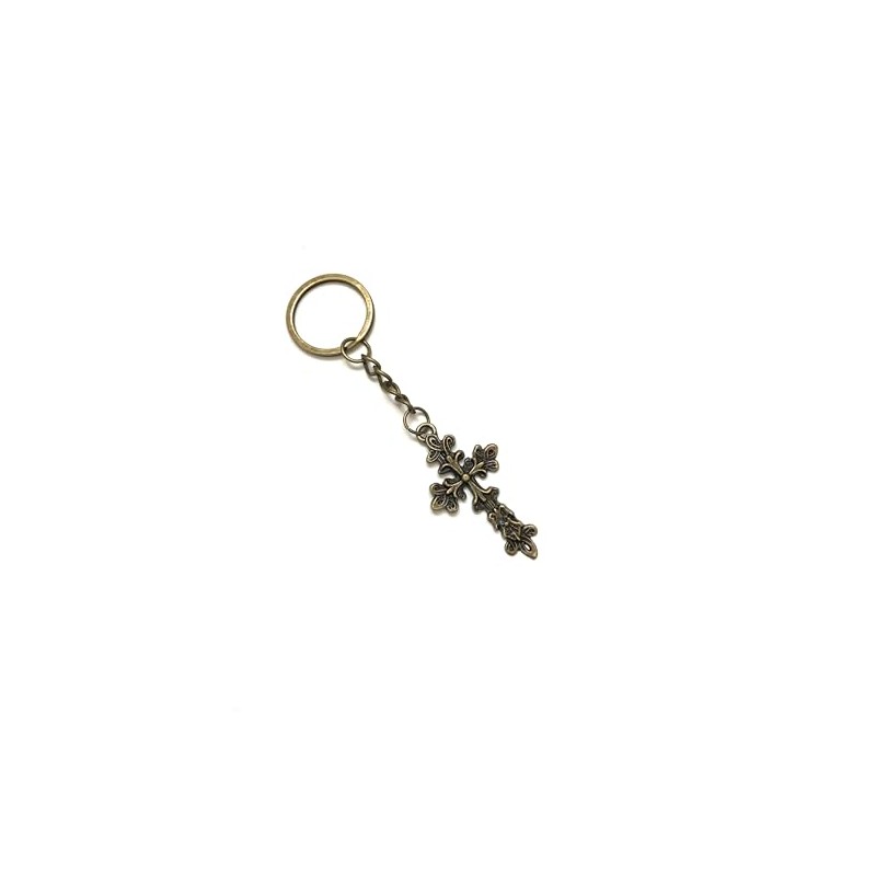 KEYRING - Cross Antique Bronze Plated. Split Ring. Key Ring.