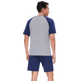 GYS Mens Pajamas Set Shorts Bamboo Viscose Short Sleeve Sleepwear Top and Shorts Set Soft Pjs Loungewear Set, Deep Blue, X-Large