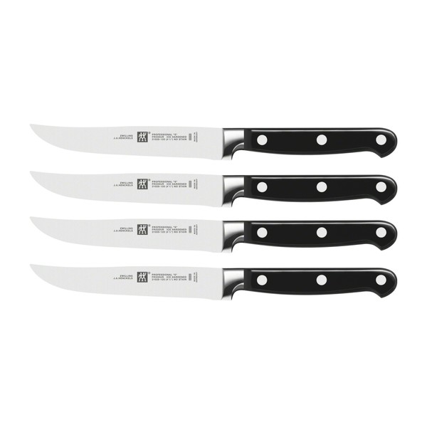 ZWILLING Professional S Steak Knife Set 4 Pieces, Blade Length 12 cm, Stainless Special Steel/Plastic Handle with Rivets, Black [Made in Germany]
