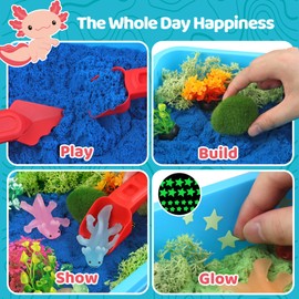 Kaelinda Axolotl Sensory Bin for Kids - Axolotl Toys Sand Sensory Bin with Lid, Art and Craft Axolotl Gifts Sensory Sand Box for Kids Boys Girls 3-4 5-8 8-12 Birthday Christmas Gifts