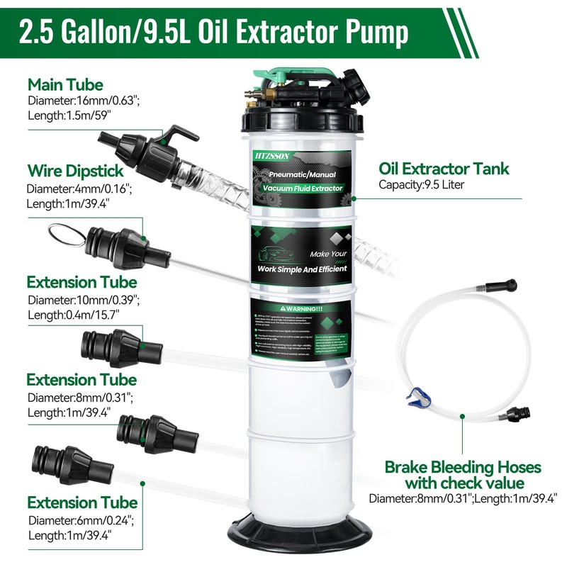 HTZSSON 9.5 L/2.5 Gallon Oil Extractor Pump Pneumatic/Manual, Fluid Extractor