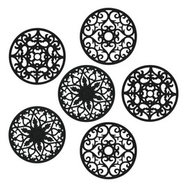Black Silicone Trivets Mat Set of 6 for Hot Pots and Pans, Multi-Use Intricately Carved Hot Pads and Mats, Flexible Modern Kitchen Table Mat, Heat Resistant Round Coaster A: Black-pack 6