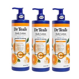 Dr Teal's Vitamin C & Citrus Body Lotion Gift Set (3 Pack, 18oz Ea.) - Glow & Radiance Formula - Essential Oils Blended with Pure Epsom Salt Nourish Skin & Helps Relieve the Mind of Stress