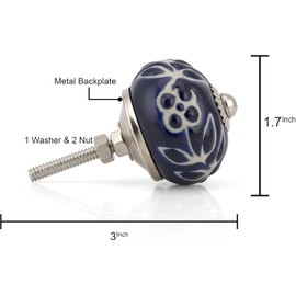 ALV Ceramic Knobs Gold Drawer Pulls and Knobs Blue and White Door knobs for Drawers Vintage Handmade Mandala Cabinet Handle for Kitchen Wardrobe Furniture - Pack of 06 Knobs