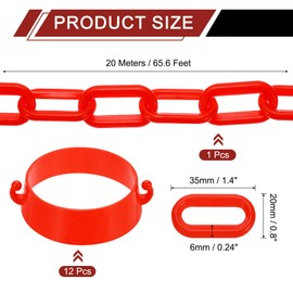 PATIKIL 65.6Ft Plastic Chain Barrier, Safety Link Chain Stanchion with Traffic Cones Connector for Crowd Control at Driveway Elevator Parking Lot, Red
