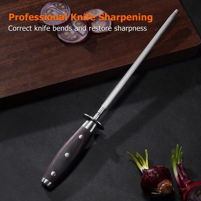 PAUDIN 10 Inch Honing Steel, Knife Sharpening Steel, Professional Carbon