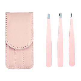 3 Pcs Eyebrow Tweezers, Ingrown Hair Remover, Stainless Steel Precision Tweezers Set for Eyebrows, Blackhead, Splinters, Facial and Ingrown Hair (Pink)