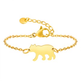 Rockyu Allure Kids Bracelet, Cute Animal Design, Gold, Bear Stainless Steel Chain, Adjustable, Handed Accessory, Gift for Girls