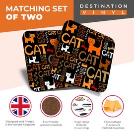 2 x MDF Glossy Top Coasters Square - Cat Lover Kitten Paw Cats 13125