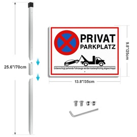 SINMAO XL Private Parking Sign with Posts Metal 25 x 35 cm Aluminium Reflective for Parking No Parking with Mounting Accessories