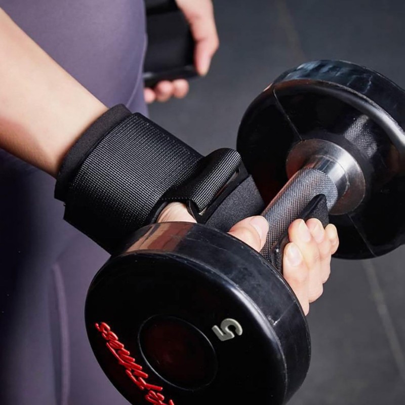 Weight Lifting Wrist Straps and Hooks Set - Black, Reinforced
