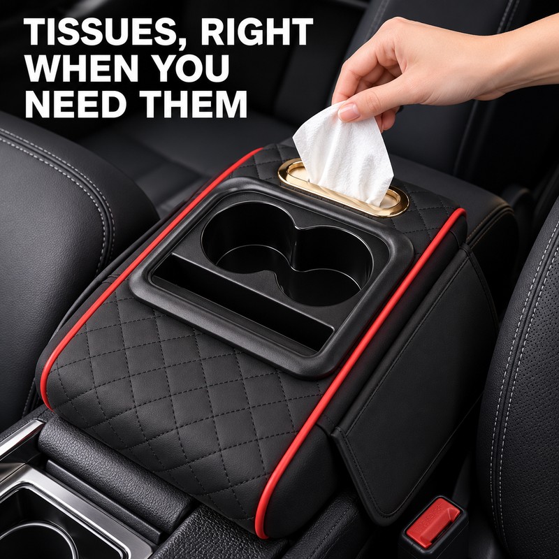 Car Center Console Armrest Storage Box with Heightening Cushion and