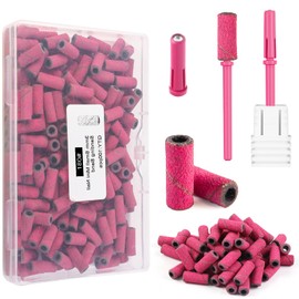 heemeei Small Sanding Bands for Nail Drill, 100Pcs Mini Sanding Bands 180 Medium Grits with Upgrade Design 3.1mm Mandrel Bits for Acrylic Nails Gel Manicures and Pedicure (Rose)