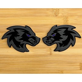 UsaStandard Wolf Badges Blue eye Car Emblem Fender BADGES (2) Matte Black on Black, Racing