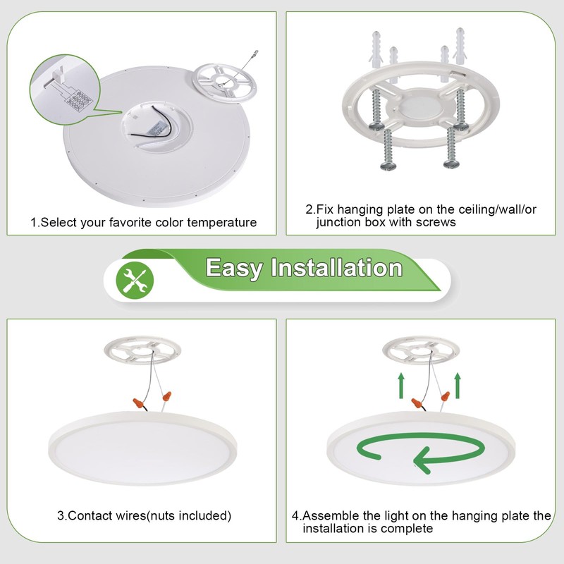 Stkzenod 24 Inch Large LED Flush Mount Ceiling Light Fixture,55W,5600LM,3000K/4000K/6000K