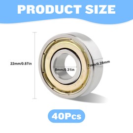 608zz Ball Bearings, Carbon Steel, Pack of 40 Grooves Ball Bearings, Ball Bearings, Skateboard Ceramic with Box, Miniature Roller Bearing with Double Shielded, Double Shielded Carbon Steel for Inline