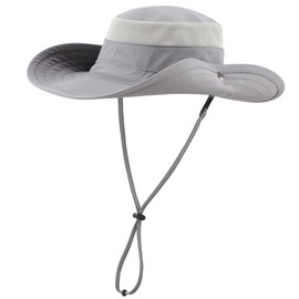Decentron UPF 50+ Fishing Sun Hat for Men Women Outdoor Adjustable Safari Sun Hats Summer Beach Cowboy Bucket Hat Light Grey