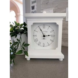 Tasse Verre White Clock for Shelf Table Or Desk 9"x7" - Living Room Decor Wood Battery Opp.