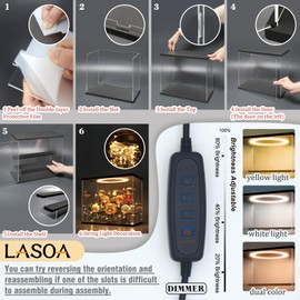 LASOA 3 Tier Acrylic Display Case with Adjustable LED Light, Clear Display Box for Action Figures, Collectibles and Miniatures, Self-Assembly Shelf Showcase with Black Base, 11.8x6.5x9.4inch