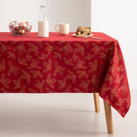 GAMUSI Christmas Jacquard Gold Yarn Dining Table Cloth Square Christmas Decoration 140x140cm Red