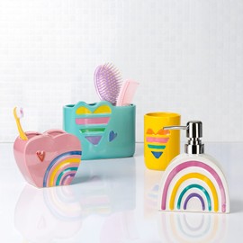 Allure Home Creation Rainbow Hearts 4-Piece Ceramic Bathoom Accessory Set