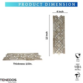 Tenedos Crema Bloom 4x12 Polished Marble Mosaic Border Tile – Beige Floral Accent Strip for Backsplash, Shower, Wall & Fireplace (1 Piece)