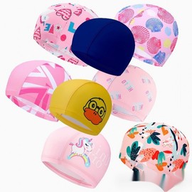 Kids' & Baby Cartoon Fabric Swim Cap - Training Gear for Boys, Girls, and Students One Size/Pink Letters 5ea