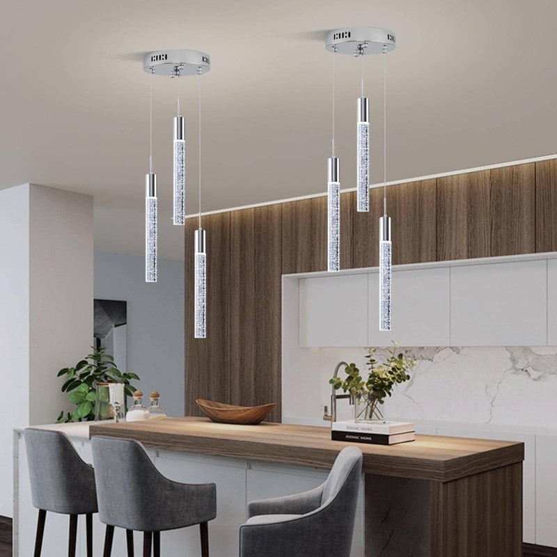 Upfelw Modern Crystal Chandelier 3-Lights, Spiral LED Raindrop Kitchen Island