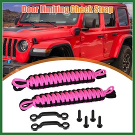 Motoforti Car Door Limiting Straps Restrictor Door Snubber Fit for Jeep Wrangler JK with Door Strap Brackets - Pack of 8 Black Pink Long-lasting