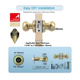 eLinkSmart Fingerprint Door Lock Smart Door Knob with Key Keyless Entry Door Lock for Bedroom Apartment with Privacy Mode Clear Voice Prompt Bluetooth App Control Glod