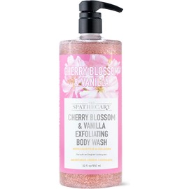 Gel De Baño Exfoliante De Flor De Cerezo Y Vainilla Con Coco, Pera Asiática Y Colágeno Hidrata, Renueva Y Exfolia, 32 Oz.