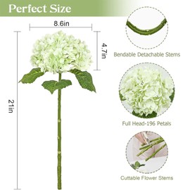 Waipfaru 21" Real Touch Hydrangea Artificial Flowers with Long Stem & Leaves, Full Latex Faux Hydrangea Flowers for Home Decor Party Floral Arrangements Wedding Bouquets Centerpieces, Green 3Pcs
