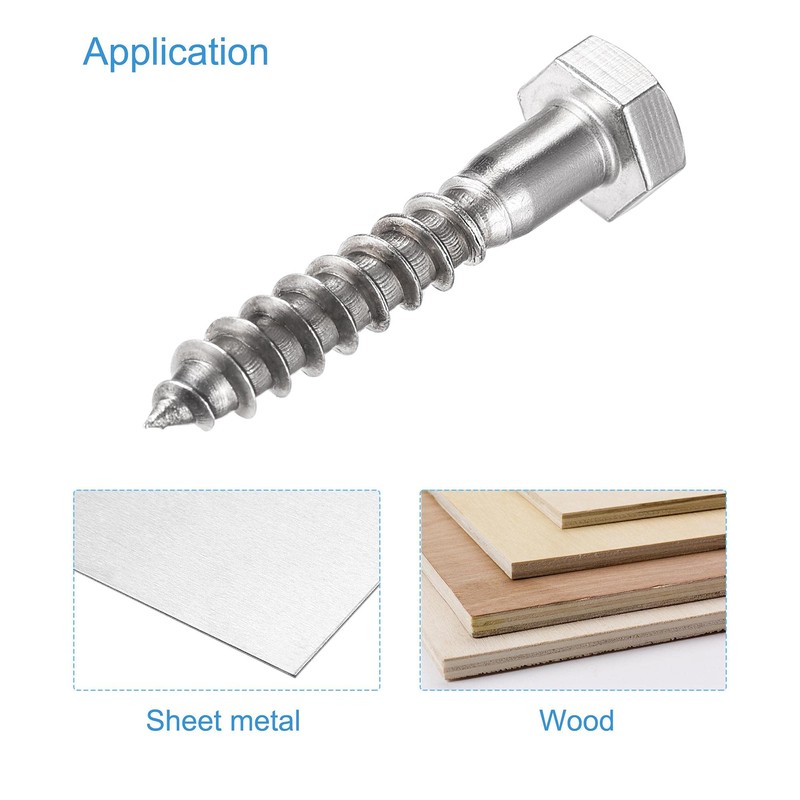 sourcing map Hex Lag Screws, M8 x 45mm 304 Stainless