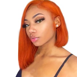 Bob Orange Lace Front Wigs Human Hair Pre Plucked 13x4 Straight Frontal Wigs for Black Women Human Hair 180% Density HD Transparent Lace Wig Glueless #350 Colored Bob Wig Human Hair 12 Inch