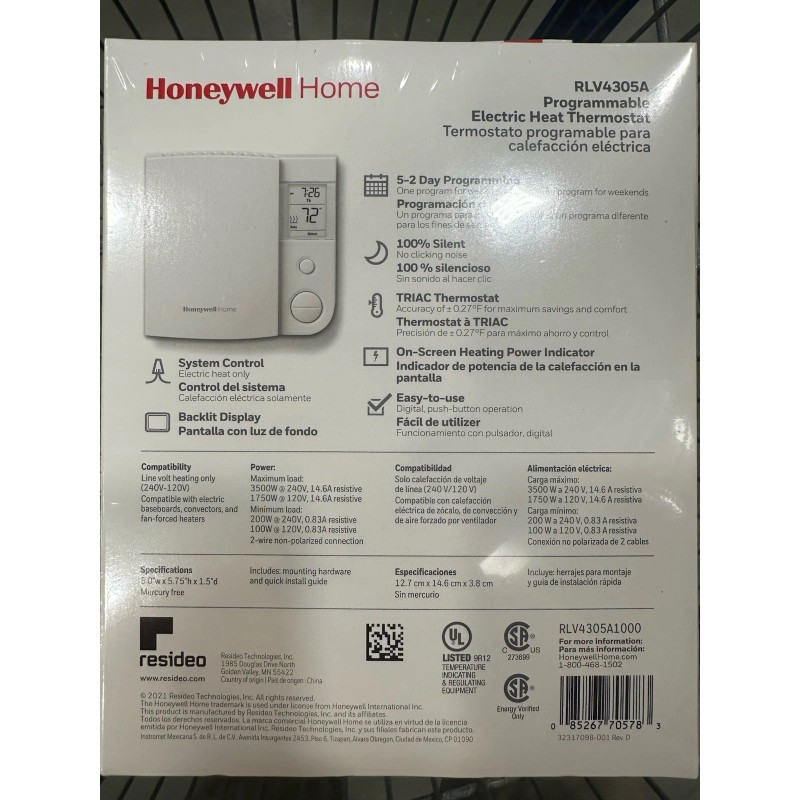 Honeywell Home 5-2 day Programmable Thermostat electric heat(120/240 Volts)