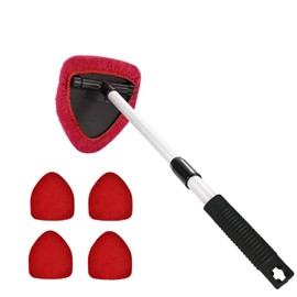 QZTYTY Windshield Cleaning Tool, Car Window Cleaner, Windshield Cleaner with 4 Washable Reusable Microfiber Pads and Extendable Handle, Auto Glass Wiper Cleaning Kit Universal for Car (Red)